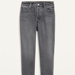 Old Navy sz14 High-Waisted Button-Fly Slouchy Straight Cut-Off Gray Jeans